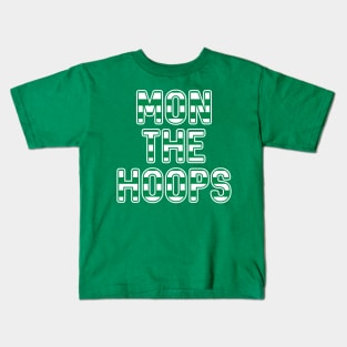 Mon The Hoops, Glasgow Celtic Football Club Green and White Striped Text Design Kids T-Shirt